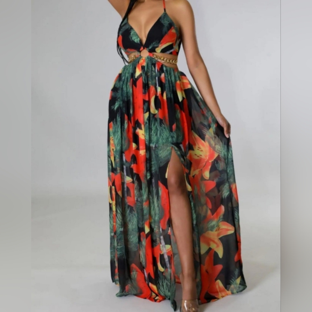 Tropical Print Maxi Dress